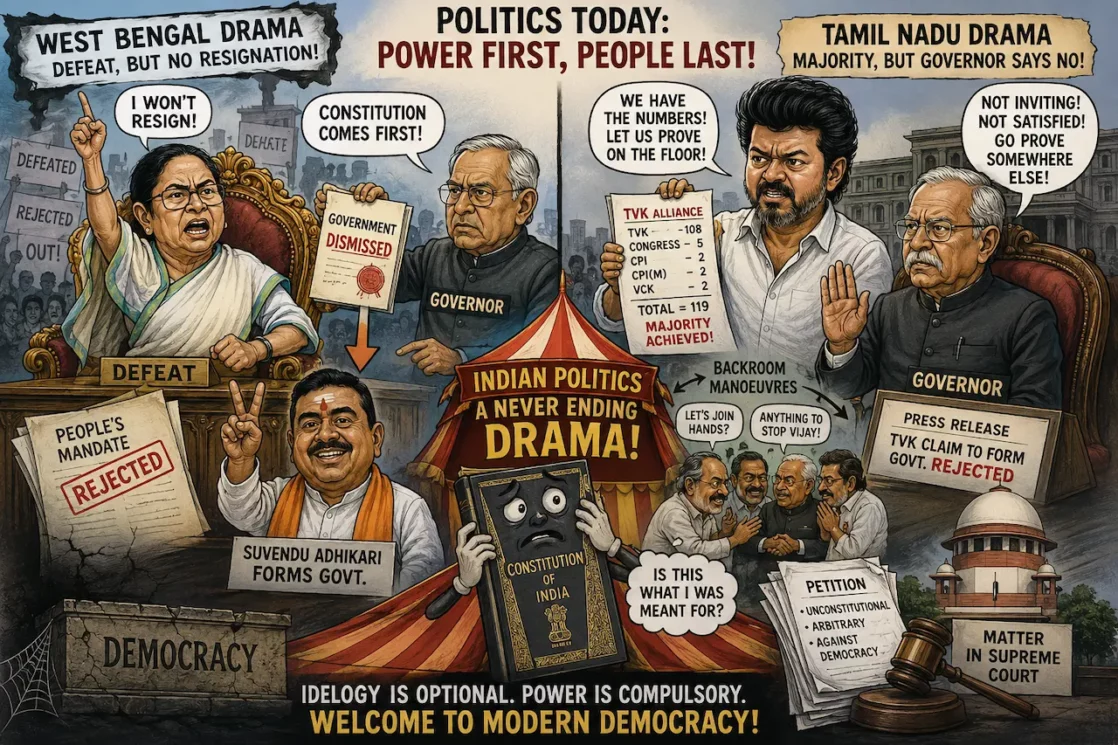 political circus, tvk, vijay, congress, suvendu adhikari, west bengal, tmc, tamil nadu government, tamil nadu governor